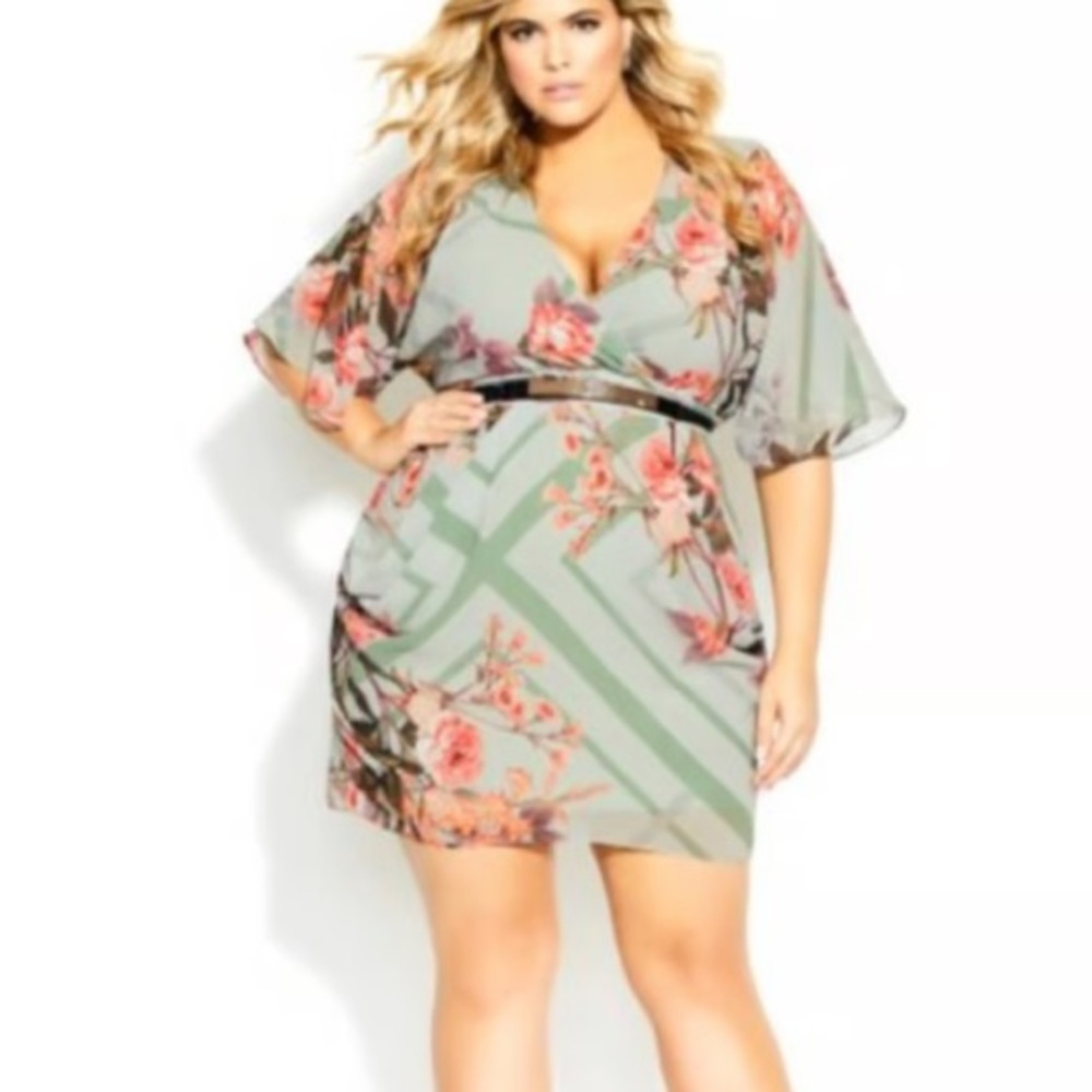 City Chic sierra scarf belted floral sage dress Sz 18 New